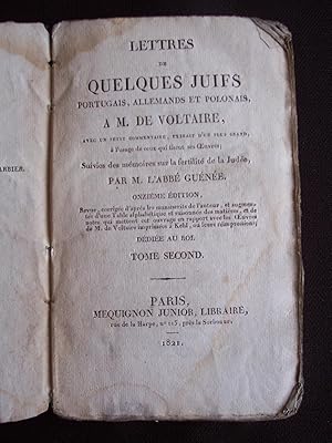 Bild des Verkufers fr Lettres de quelques juifs portugais, allemands et polonais,  M. de Voltaire - T.2 zum Verkauf von Librairie Ancienne Zalc