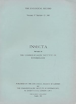 Bild des Verkufers fr Insecta. The Zoological Record Volume 97 Section 13 1960 zum Verkauf von Barter Books Ltd