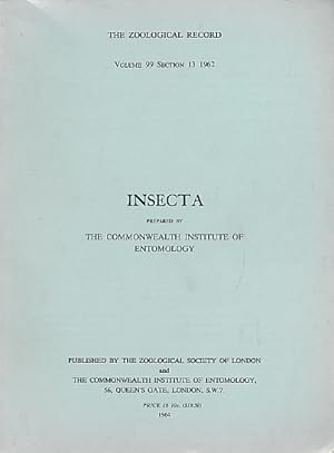 Image du vendeur pour Insecta. The Zoological Record Volume 99 Section 13 1962 mis en vente par Barter Books Ltd