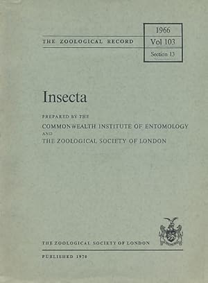 Image du vendeur pour Insecta. The Zoological Record Volume 103 Section 13 1966 mis en vente par Barter Books Ltd