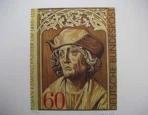 "Tilam Riemenschneider", Briefmarkenentwurf, hs.signierte O.Farblithografie