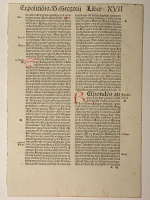 Bild des Verkufers fr Moralia in Job. Liber XVII. Captulo XXVI. (GW 11434, HC 7934). zum Verkauf von Versandantiquariat Christine Laist