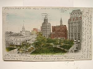 Postkarte New York "City Hall World Bldg. Tribune Bldg. Times Bldg."