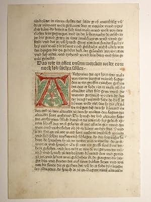 Bild des Verkufers fr Vitas patrum, deutsch (Leben der heiligen Altvter). Blatt CCXXXVII: "Das wir in allen unseren wercken weder rom noch lob suechen soellen" (Schramm II, 878 ). (GW M50901, H 8605). zum Verkauf von Versandantiquariat Christine Laist