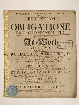 Dissertatio inauguralis juridica qua sententiam de obligatione ex pacto sponsalitio quod vulgo Ja...