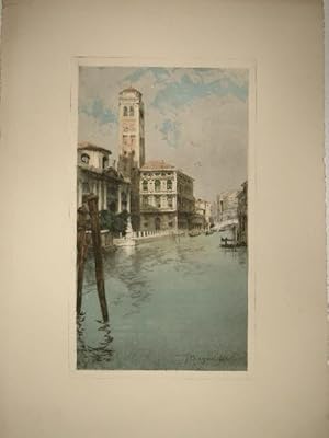 Kolorierte Radierung mit Ansicht des Palazzo Labia und Chiesa San Jeremia am Canale Grande (Venezia)