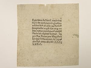 Antidatorium cum additionibus (Colophon mit Angabe von Titel, Drucker, Ort und Jahr). (GW M267531...