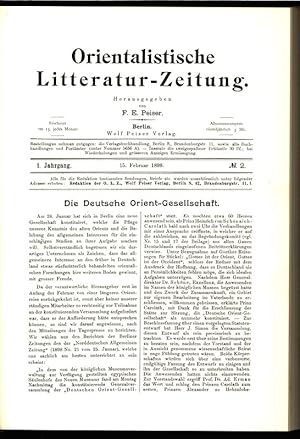 Immagine del venditore per Die Deutsche Orient Gesellsehaft, in: ORIENTALISTISCHE LITERATURZEITUNG (OLZ), 2/1898. Monatsschrift fr die Wissenschaft vom vorderen Orient und seine Beziehungen zum Kulturkreise des Mittelmeers. venduto da Antiquariat Bookfarm