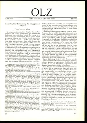 Bild des Verkufers fr Zuin Stand der Erforschung der altgyptischen Religion - Von C. Onasch, Leipzig, in: ORIENTALISTISCHE LITERATURZEITUNG (OLZ), 5/1985. Monatsschrift fr die Wissenschaft vom vorderen Orient und seine Beziehungen zum Kulturkreise des Mittelmeers. zum Verkauf von Antiquariat Bookfarm