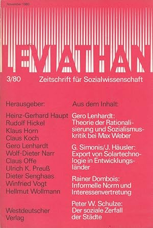Leviathan Heft 3/1980 - Zeitschrift für Sozialwissenschaft u.a. Schulze, Der soziale Zerfall der ...