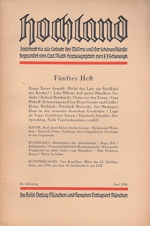 Bild des Verkufers fr Hochland 46. Jahrgang 5. Heft Juni 1954 - Zeitschrift fr alle Gebiete des Wissens und der Schnen Knste zum Verkauf von Versandantiquariat Nussbaum