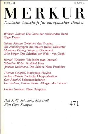 Bild des Verkufers fr Merkur - Deutsche Zeitschrift fr europisches Denken - Heft 5 / 1988 - 42. Jahrgang zum Verkauf von Versandantiquariat Nussbaum