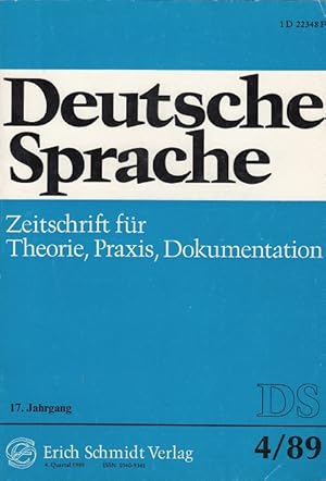 Bild des Verkufers fr DEUTSCHE SPRACHE 4 / 1989 - u.a. Michel Giesecke, Natrliche und knstliche Sprache zum Verkauf von Versandantiquariat Nussbaum