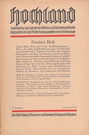 Seller image for Hochland 47. Jahrgang 2. Heft Dezember 1954 - Zeitschrift fr alle Gebiete des Wissens und der Schnen Knste for sale by Versandantiquariat Nussbaum