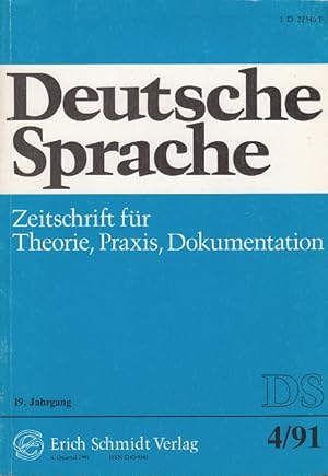 Bild des Verkufers fr DEUTSCHE SPRACHE 4 / 1991 - u.a. Yong Liang (wissenschaftliche Rezensionen), Ludwig M. Eichinger (gestufte Adjektivattribute), Gnther Richter (mndlicher Untersuchungskorpus) zum Verkauf von Versandantiquariat Nussbaum