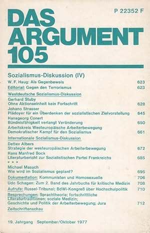 Imagen del vendedor de Das ARGUMENT 105 - Sozialismus-Diskussion (IV) Zeitschrift fr Philosophie und Sozialwissenschaften 19. Jahrgang September/Oktober 1977 a la venta por Versandantiquariat Nussbaum