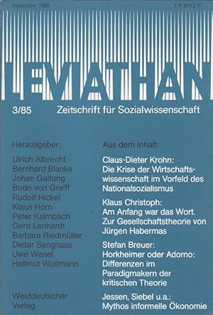 Seller image for Leviathan Heft 3/1985 - Zeitschrift fr Sozialwissenschaft u.a. Jessen, Siebel, Mythos informelle konomie for sale by Versandantiquariat Nussbaum