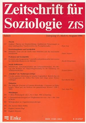 Bild des Verkufers fr Zeitschrift fr Soziologie ZfS Heft 4 / 15. Jahrgang 1986 u.a. Joas, Giddens' Theorie der Strukturbildung zum Verkauf von Versandantiquariat Nussbaum