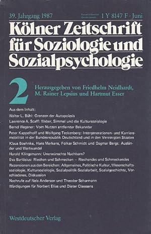 Bild des Verkufers fr Klner Zeitschrift fr Soziologie und Sozialpsychologie 39. Jahrgang 1987 Heft 2 zum Verkauf von Versandantiquariat Nussbaum
