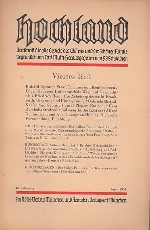 Seller image for Hochland 46. Jahrgang 4. Heft April 1954 - Zeitschrift fr alle Gebiete des Wissens und der Schnen Knste for sale by Versandantiquariat Nussbaum