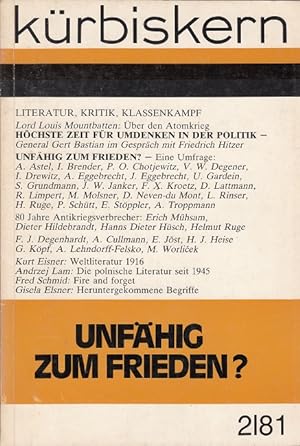 Imagen del vendedor de Krbiskern 2 / 1981 - Unfhig zum Frieden ? a la venta por Versandantiquariat Nussbaum