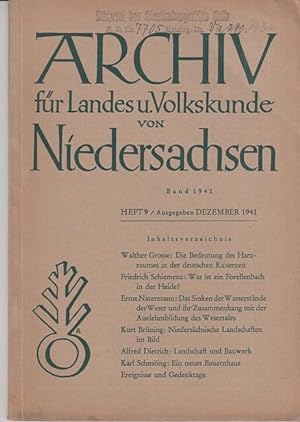 Immagine del venditore per Archiv fr Landes und Volkskunde von Niedersachsen. 1941, Heft 9, Dezember 1941. venduto da Antiquariat Carl Wegner