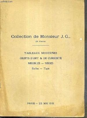 Bild des Verkufers fr CATALOGUE DE VENTE AUX ENCHERES - TABLEAUX MODERNES - AQUARELLES ET DESSINS PAR BARRY, CICERI, DECAMPS. - SCULPTURES PAR BARRY ET CARRIER-BELLEUSE. COLLECTION DE Mr J.-G. - 22 MAI 1931 - HOTEL DROUOT zum Verkauf von Le-Livre