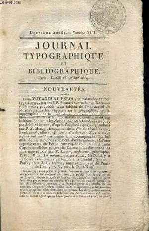 Bild des Verkufers fr JOURNAL TYPOGRAPHIQUE ET BIBLIOGRAPHIQUE NXLII 12E ANNEE - LUNDI 25 OCTOBRE 1809 - INCOMPLET. zum Verkauf von Le-Livre