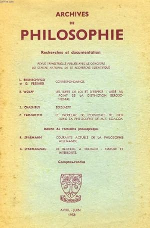 Seller image for DE BLONDEL A TEILHARD: NATURE ET INTERIORITE (ARCHIVES DE PHILOSOPHIE, AVRIL-JUIN 1958, EXTRAIT) for sale by Le-Livre