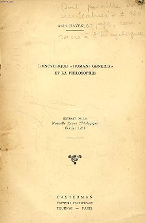 Seller image for L'ENCYCLIQUE 'HUMANI GENERIS' ET LA PHILOSOPHIE (TIRE A PART) for sale by Le-Livre