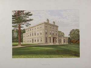 An Original Antique Woodblock Colour Print Illustrating Carnanton House in Middlesex, from The Pi...