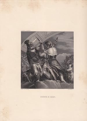 Minerva & Mars, schöner Stahlstich um 1850 von A.H. Payne nach Paul Veronese, Blattgröße: 29,5 x ...