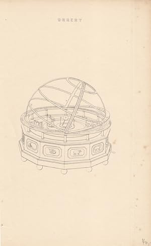 Orrery, Planetenmaschine, Stahlstich um 1840, Blattgröße: 24,5 x 15 cm, reine Bildgröße: 10 x 10 cm.