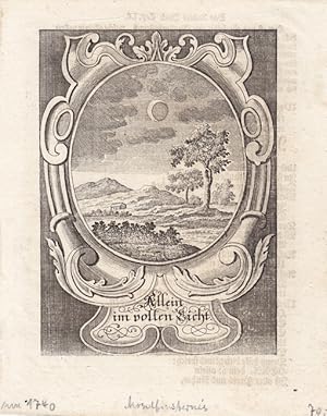 Mondfinsternis, schöne Darstellung um 1740 in einem Schmuckrahmen mit der Inschrift "Allein im vo...