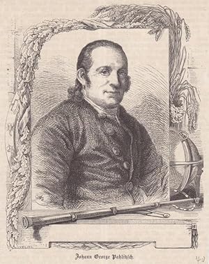 Johann Georg Palitzsch, Holzstich um 1850 mit dem Portrait des Naturwissenschaftlers in einem Sch...