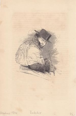 Kutscher, schöner Holzstich um 1840 von Meadons, Blattgröße: 23 x 15 cm, reine Bildgröße: 11 x 9 cm.