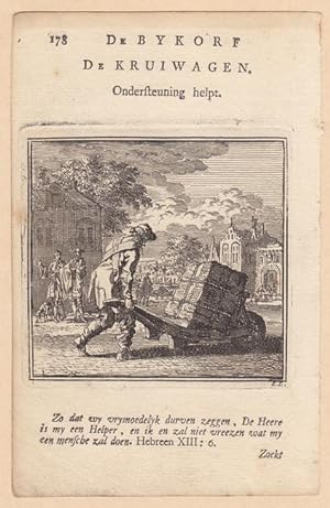 Schubkarren, De Kruiwagen, Kupferstich um 1735 von Jan Luyken (1649 - 1712)m Blattgröße: 15,5 x 1...