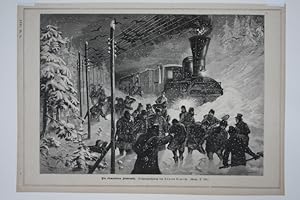 Zug im Schneesturm, Ein elementares Hindernis, Holzstich um 1880 nach einer Originalzeichnung von...