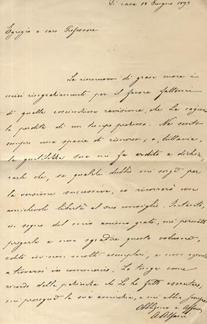 Lettera autografa manoscritta firmata, stesa su una facciata, indirizzata al professor Lodovico B...