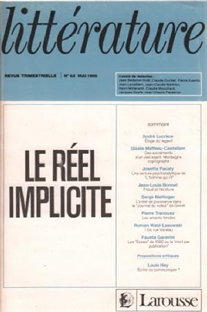 Revue trimestrielle litterature n° 62 / le réel implicite