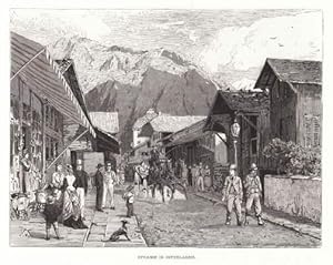 Seller image for Strasse in Interlaken. Holzstich aus : Kaden - Das Schweizerland. for sale by Antiquariat Heinz Tessin