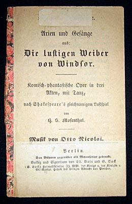 Arien und Gesänge aus: Die lustigen Weiber von Windsor. Komisch-phantastische Oper in drei Akten,...