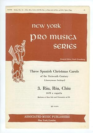 Imagen del vendedor de Three Spanish Christmas Carols of the Sixteenth Century: Pro Musica Series New York Series #10 a la venta por Ramblin Rose Books