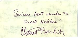 Albumblatt, ca. 11 x 22 cm marmoriert Karton, handschriftl. "Sincere best wishes to. Charles Berl...