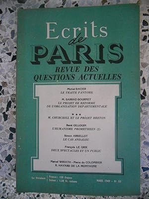 Seller image for Ecrits de Paris - Revue des questions actuelles - N. 53 - Mars 1949 for sale by Frederic Delbos