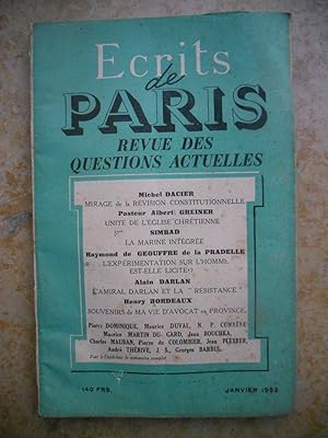 Image du vendeur pour Ecrits de Paris - Revue des questions actuelles - N. 99 - Janvier 1953 mis en vente par Frederic Delbos