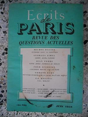 Imagen del vendedor de Ecrits de Paris - Revue des questions actuelles - N. 161 - Juin 1958 a la venta por Frederic Delbos