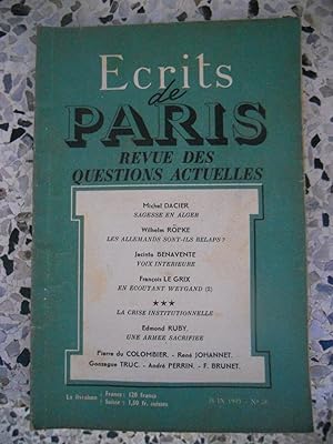 Imagen del vendedor de Ecrits de Paris - Revue des questions actuelles - N. 56 - Juin 1949 a la venta por Frederic Delbos