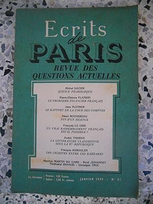 Bild des Verkufers fr Ecrits de Paris - Revue des questions actuelles - N. 56 - Juin 1949 zum Verkauf von Frederic Delbos