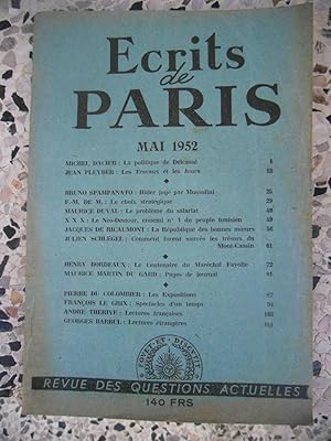 Immagine del venditore per Ecrits de Paris - Revue des questions actuelles - N. 91 - mai 1952 venduto da Frederic Delbos